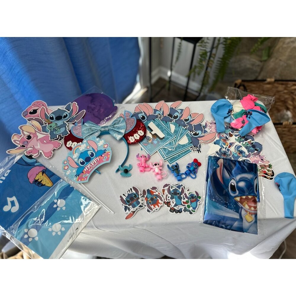 Lilo & Stitch Party Bundle w Sequin Lilo Minnie Ears, Stickers, Jibbit, 80+ pcs